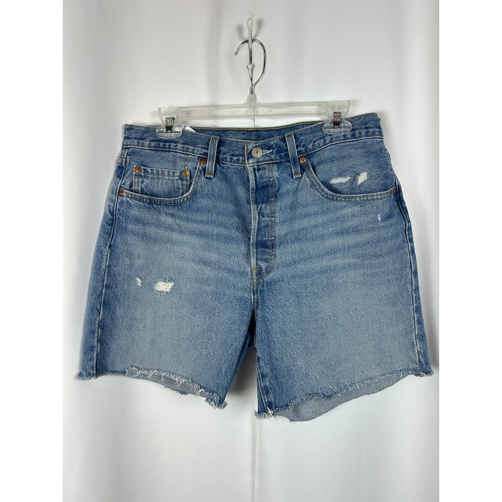 Levis 501 Cotton Original High Rise Medium Wash Distressed Denim Shorts Size 31